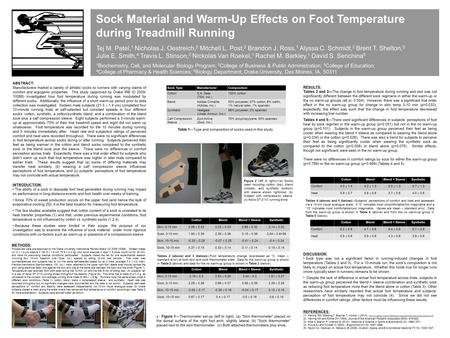 Sock Material and Warm-Up Effects on Foot Temperature during Treadmill Running Tej M. Patel, 1 Nicholas J. Oestreich, 2 Mitchell L. Post, 2 Brandon J.