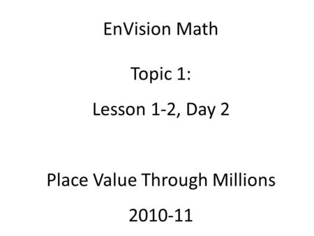 Place Value Through Millions