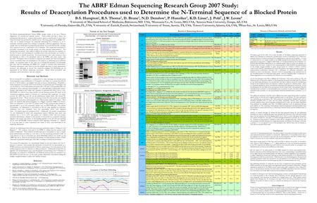 The ABRF Edman Sequencing Research Group 2007 Study: Results of Deacetylation Procedures used to Determine the N-Terminal Sequence of a Blocked Protein.