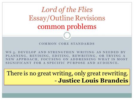 COMMON CORE STANDARDS WS 5. DEVELOP AND STRENGTHEN WRITING AS NEEDED BY PLANNING, REVISING, EDITING, REWRITING, OR TRYING A NEW APPROACH, FOCUSING ON ADDRESSING.