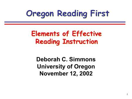 Elements of Effective Reading Instruction