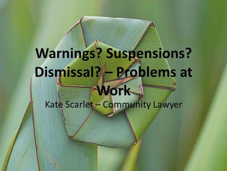 Warnings? Suspensions? Dismissal? – Problems at Work Kate Scarlet – Community Lawyer.