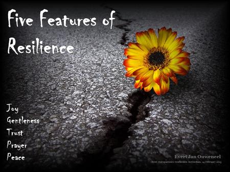 Five Features of Resilience Joy Gentleness Trust Prayer Peace Evert Jan Ouweneel CBMC Europartners Conference Rotterdam, 14 February 2015.