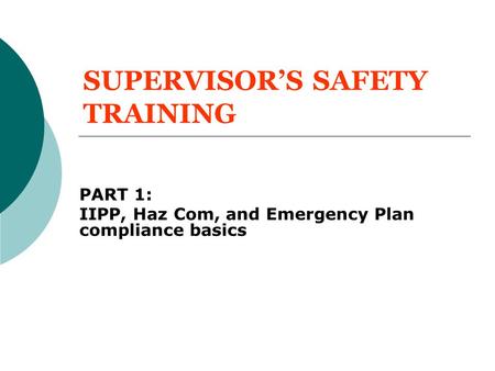 SUPERVISOR’S SAFETY TRAINING