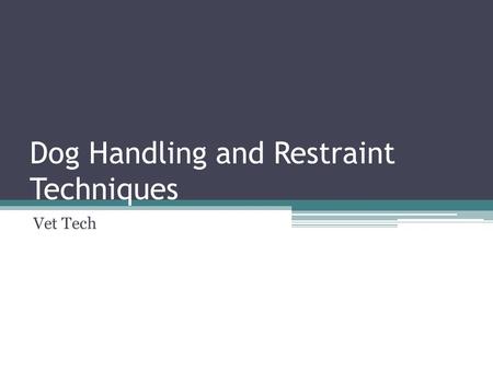 Dog Handling and Restraint Techniques Vet Tech. After the completion of this lesson students will be able to… Catch a dog with a snare Carrying an injured.