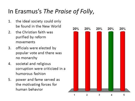 In Erasmus’s The Praise of Folly, 1.the ideal society could only be found in the New World 2.the Christian faith was purified by reform movements 3.officials.