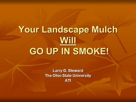 Your Landscape Mulch Will GO UP IN SMOKE! Larry G. Steward The Ohio State University ATI.