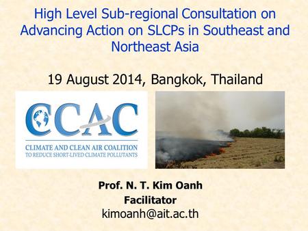 Prof. N. T. Kim Oanh Facilitator High Level Sub-regional Consultation on Advancing Action on SLCPs in Southeast and Northeast Asia 19.