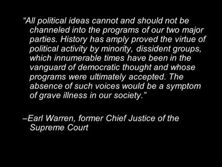 “All political ideas cannot and should not be channeled into the programs of our two major parties. History has amply proved the virtue of political activity.