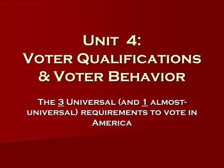 Unit 4: Voter Qualifications & Voter Behavior