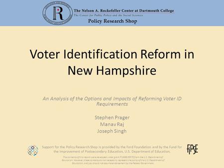 Policy Research Shop Support for the Policy Research Shop is provided by the Ford Foundation and by the Fund for the Improvement of Postsecondary Education,