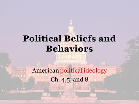 American political ideology Ch. 4,5, and 8. Survey given to 10-14 year olds One day the President was driving his car to a meeting. Because he was late,