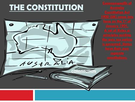 The Constitution Commonwealth of Australia Constitution Act 1900 (UK) came into force on the 1st of January 1901. A set of Rules or principles guiding.