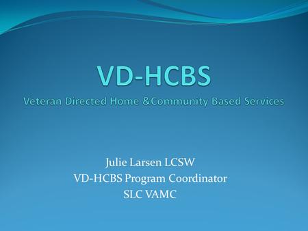 Julie Larsen LCSW VD-HCBS Program Coordinator SLC VAMC.