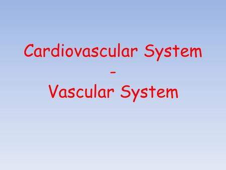 Cardiovascular System - Vascular System