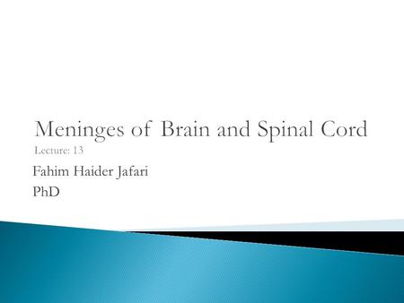 Meninges of Brain and Spinal Cord Lecture: 13