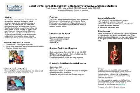 Abstract Disparities in oral health care are linked to a lack of diversity in the dental profession. Native American students who are well connected to.