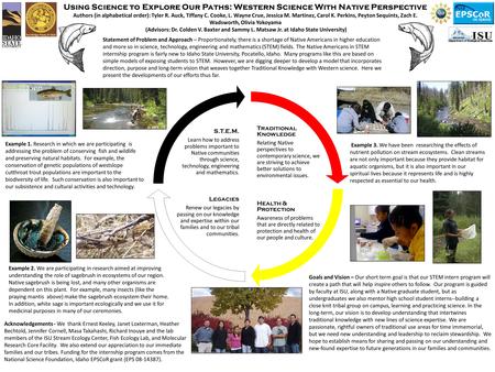 Using Science to Explore Our Paths: Western Science With Native Perspective Authors (in alphabetical order): Tyler R. Auck, Tiffany C. Cooke, L. Wayne.