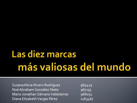 Susana Alicia Rivero Rodríguez965425 Noé Abraham González Nieto 967135 Mario Jonathan Sámano Valdelamar 968051 Diana Elizabeth Vargas Pérez1163467.