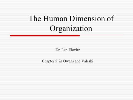 The Human Dimension of Organization