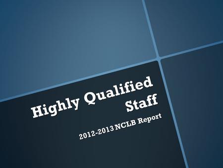 Highly Qualified Staff 2012-2013 NCLB Report. Campus General Education Special Education Paraprofessionals Elementary27212.3 Middle School23211 High School24611.