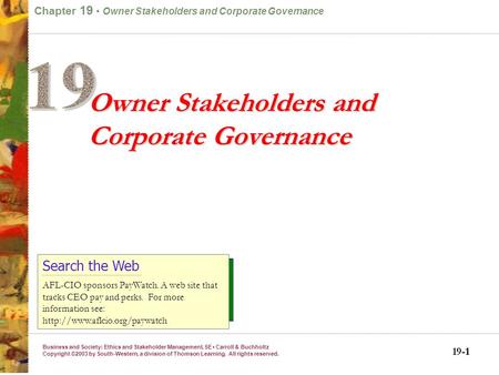 Business and Society: Ethics and Stakeholder Management, 5E Carroll & Buchholtz Copyright ©2003 by South-Western, a division of Thomson Learning. All.