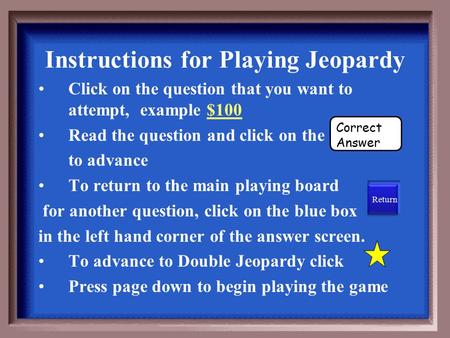 Instructions for Playing Jeopardy