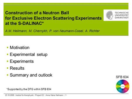 23.10.2008 | Institut für Kernphysik | Project C2 | Anna Maria Heilmann | 1 Construction of a Neutron Ball for Exclusive Electron Scattering Experiments.