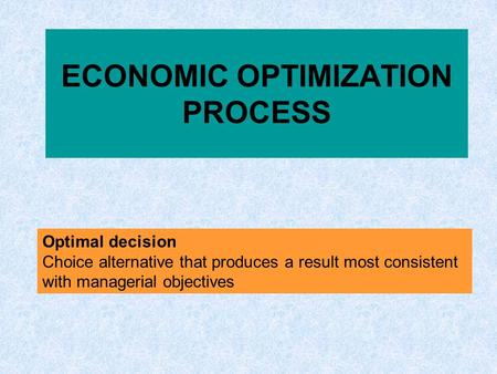 ECONOMIC OPTIMIZATION PROCESS