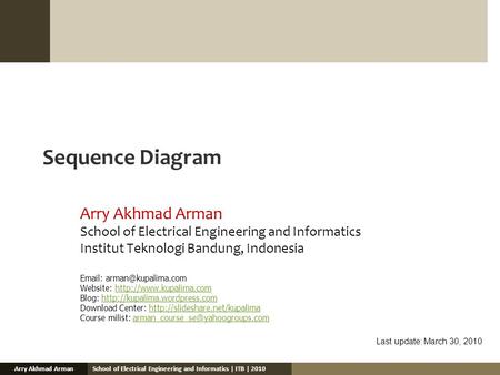 School of Electrical Engineering and Informatics | ITB | 2010Arry Akhmad Arman Sequence Diagram Arry Akhmad Arman School of Electrical Engineering and.