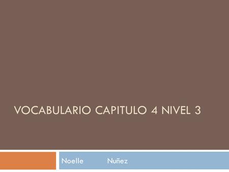 VOCABULARIO CAPITULO 4 NIVEL 3 Noelle Nuñez. Vocabulario  Animal tallado Carved animal  Bohio Hut/shack  Callejuela de adoquines paved stone alley.