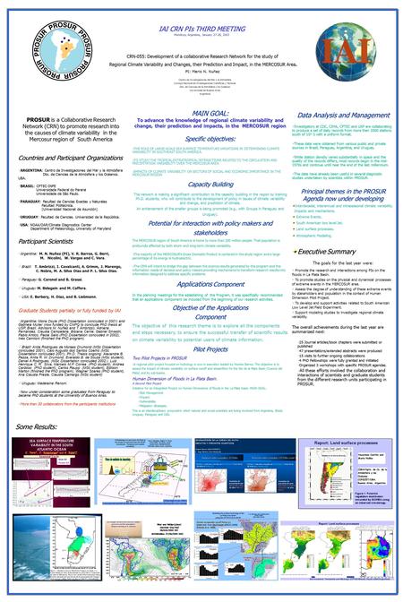 IAI CRN PIs THIRD MEETING Mendoza, Argentina, January 27-28, 2003 CRN-055: Development of a collaborative Research Network for the study of Regional Climate.