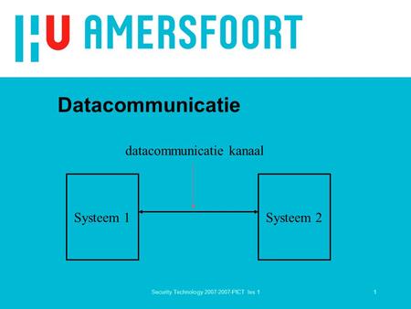 1Security Technology 2007-2007-PICT les 1 Datacommunicatie Systeem 1Systeem 2 datacommunicatie kanaal.