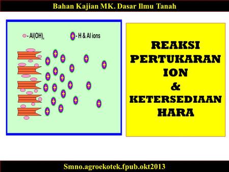 Bahan Kajian MK. Dasar Ilmu Tanah Smno.agroekotek.fpub.okt2013 REAKSI PERTUKARAN ION & KETERSEDIAAN HARA.