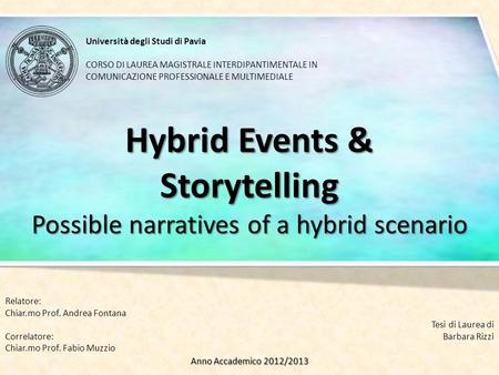 Relatore: Chiar.mo Prof. Andrea Fontana Correlatore: Chiar.mo Prof. Fabio Muzzio Tesi di Laurea di Barbara Rizzi Anno Accademico 2012/2013 Hybrid Events.