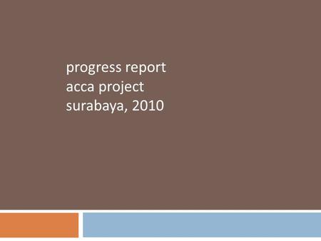 Progress report acca project surabaya, 2010. Community Upgrading Activities Physical/Environmental/Economic aspects:  development of area and community.