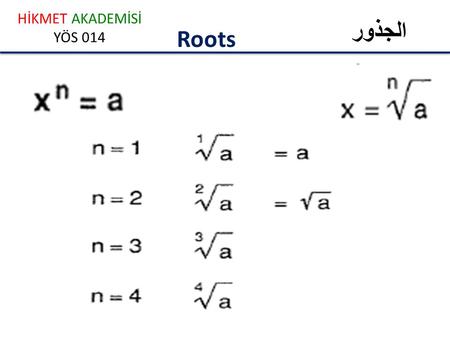 الجذور Roots HİKMET AKADEMİSİ YÖS 014. الجذور Roots HİKMET AKADEMİSİ YÖS 014.