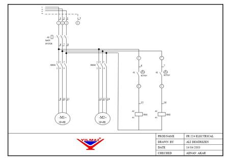 L1 L2 L3 PE 1 2 3 1 3 5 -KKM1 2 4 6 M ~ 3P+PE -M1~ 3P+PE 6 7 8 9 10 11 1 2 3 -SO MAIN SWITCH 1 3 5 -KKM2 2 4 6 M ~ 3P+PE -M2~ 3P+PE 12 13 14 -KM1 A2 A1.