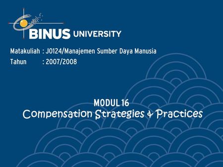 Matakuliah: J0124/Manajemen Sumber Daya Manusia Tahun: 2007/2008 MODUL 16 Compensation Strategies & Practices.