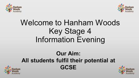 Welcome to Hanham Woods Key Stage 4 Information Evening