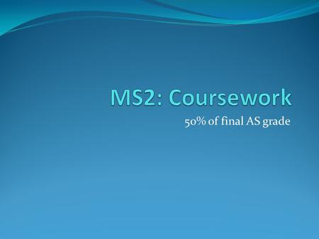 50% of final AS grade. What is it? Three pieces of linked work: A pre-production reflecting research and demonstrating planning techniques (20%) A production.