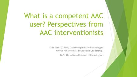 What is a competent AAC user? Perspectives from AAC interventionists Erna Alant (D.Phil); Lindsey Ogle (MS – Psychology); Ohoud Alhajeri (MS- Educational.