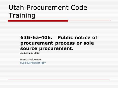 Utah Procurement Code Training