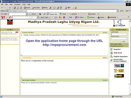 Open the application home page through the URL