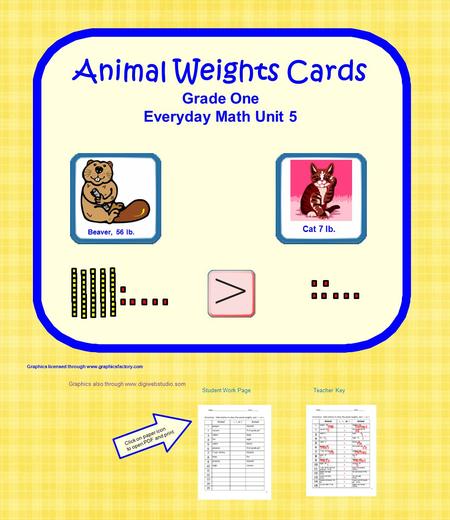 Animal Weights Cards Grade One Everyday Math Unit 5 Cat 7 lb.