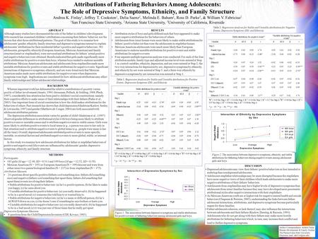 Attributions of Fathering Behaviors Among Adolescents: The Role of Depressive Symptoms, Ethnicity, and Family Structure Andrea K. Finlay 1, Jeffrey T.