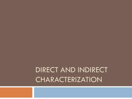 DIRECT AND INDIRECT CHARACTERIZATION. Characterization  Definition: the process of conveying information about characters in fiction  Their character.