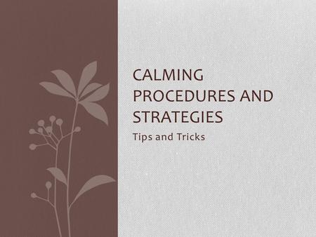 Tips and Tricks CALMING PROCEDURES AND STRATEGIES.