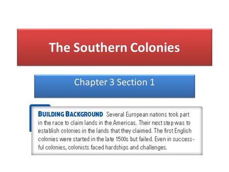 The Southern Colonies Chapter 3 Section 1.