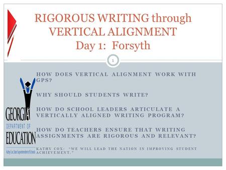 RIGOROUS WRITING through VERTICAL ALIGNMENT Day 1: Forsyth